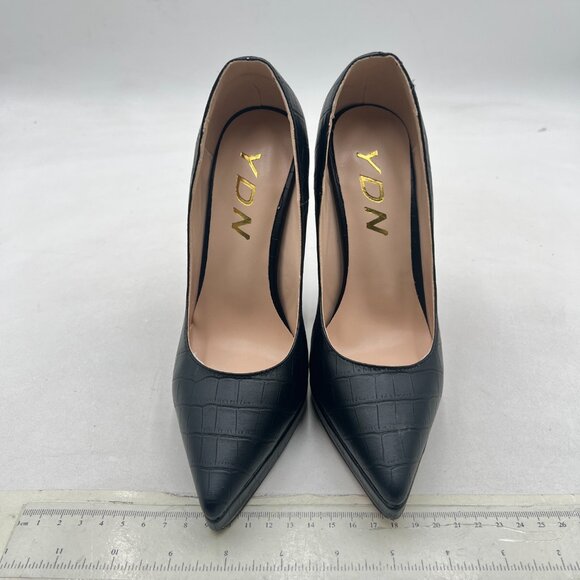 YDN Black Pointed Toe with Platform Pumps Stable Chunky High Heel Shoes - Picture 3 of 8